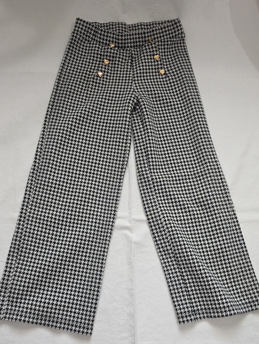 Old Navy Black & White Houndstooth Wide-Leg Pants with Gold Buttons
